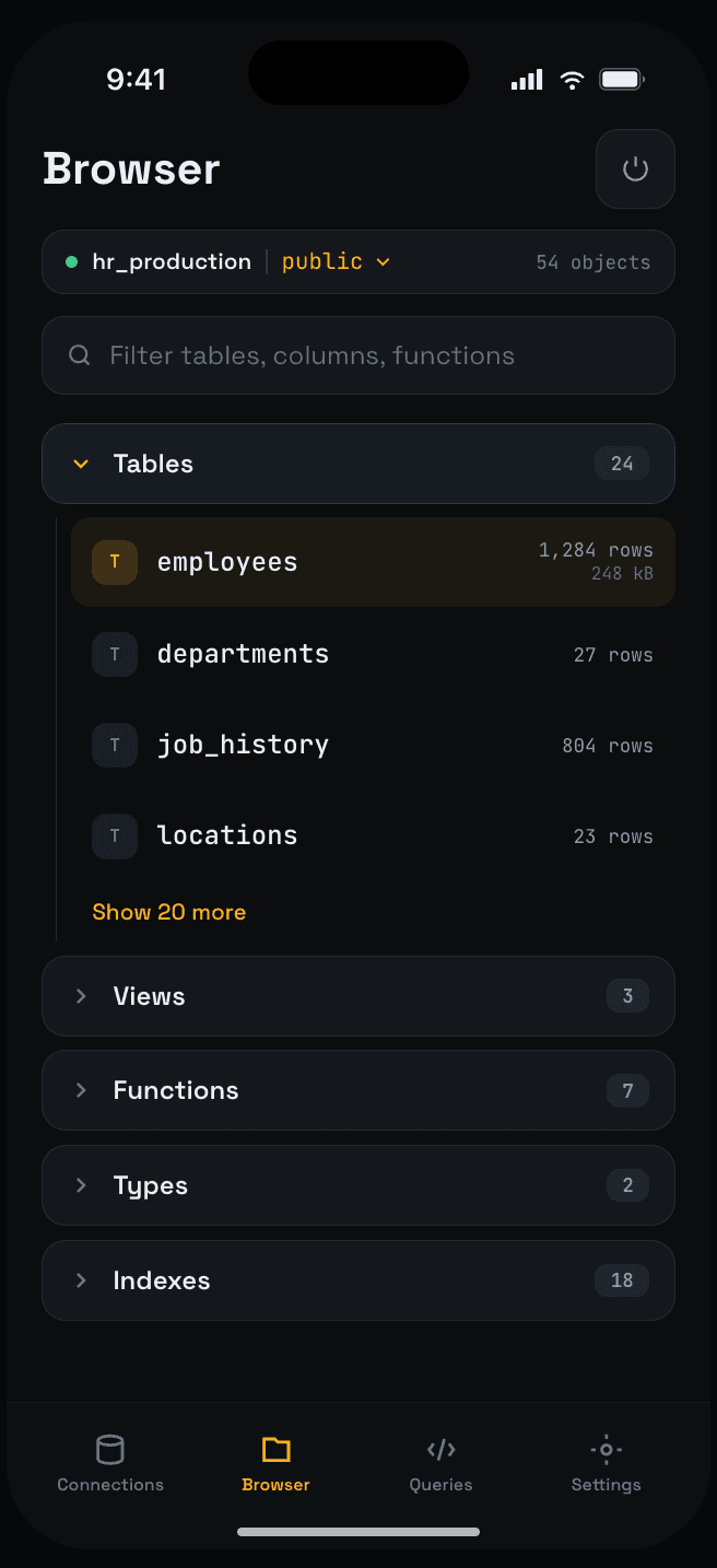 dbOrbit schema browser screen