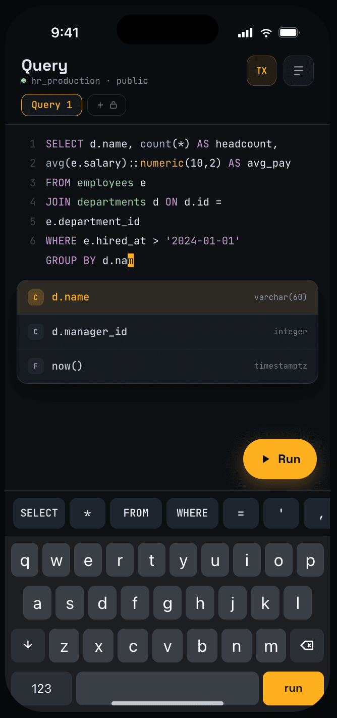 dbOrbit SQL editor screen