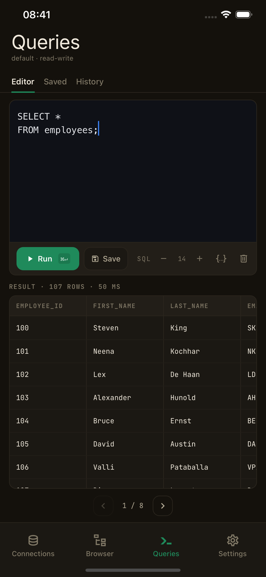 dbOrbit SQL editor screen